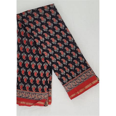 Bagru Block Printed Chanderi Saree with small Zari border | Vinshika ...