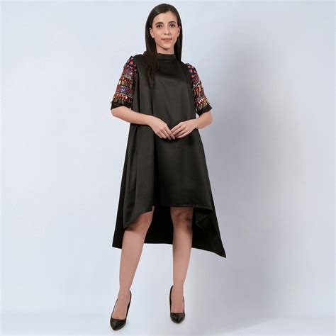 Black Crystal Embroidered Asymmetrical Dress – First Resort by Ramola ...