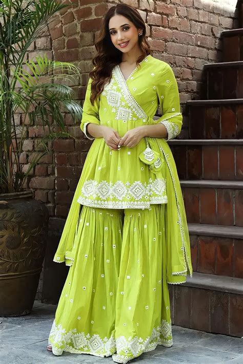 Buy Parrot Green Sharara Dress For Girl - Anaya Designer Studio