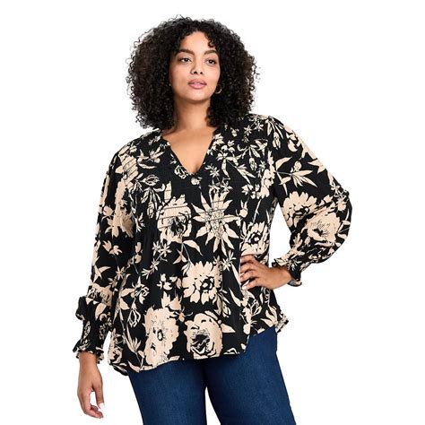 Avenue Women's Plus Size Marcie Shirred Detail Blouse