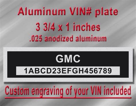 GMC Serial Number Tag, VIN Plate - Custom Engraving of your number included
