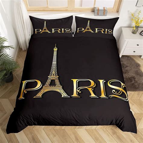 Buy Paris Bedding Set Queen Size Kids Eiffel Tower Bedding Set Black ...