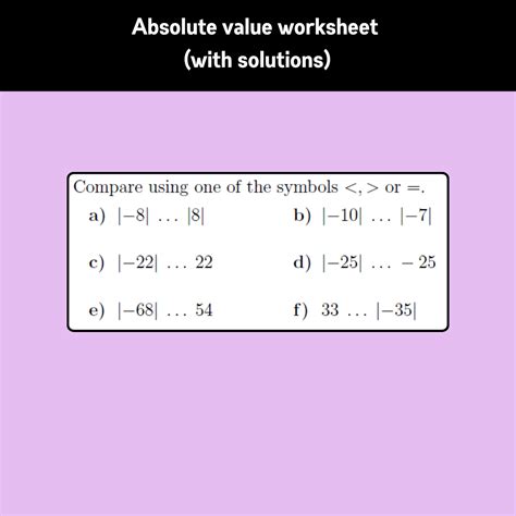 Absolute Value Symbols Worksheets