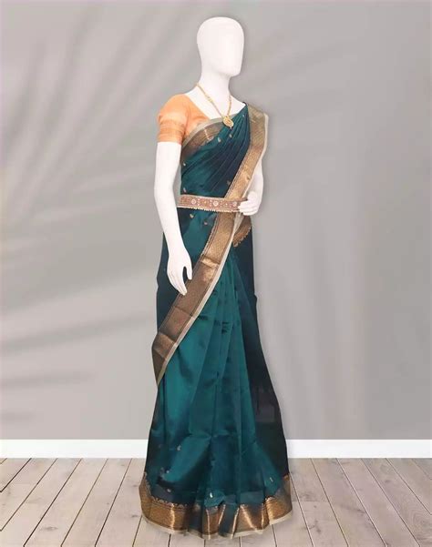 Uppada Sico Butta Peacock Blue and Cream Cotton Silk Saree – South ...