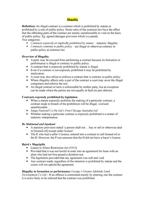 Illegality - Summary Contract Law - Illegality Definition: An illegal ...