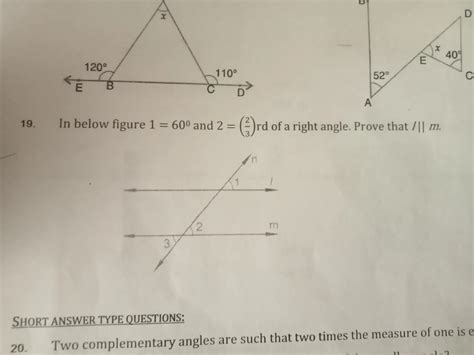 in below fig 1=60 and 2=(2/3) of right angle prove that l//m - Brainly.in