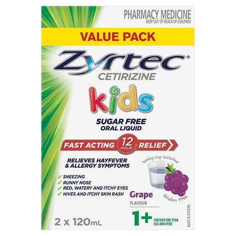 Zyrtec Kids Fast Acting Allergy & Hayfever Relief Grape Flavour Oral ...