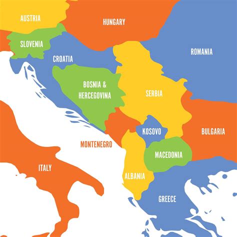 Political map of Balkans - States of Balkan Peninsula. Colorful vector illustration Stock Image ...