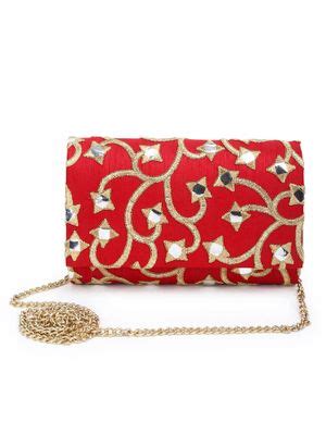 Buy The Purple Sack Red Embroidered Clutch Online