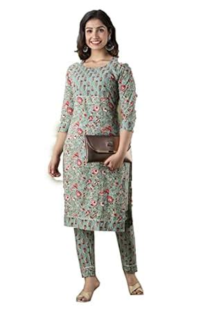 Buy KASHVI Creation Women's Printed Pure Cotton A Line Stright Kurta ...