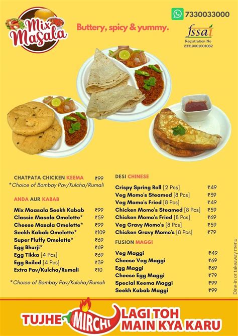 Menu at Mix Masala, Delhi