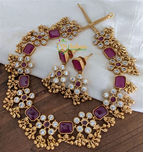 Simple AD Stone Choker -Red -G2060 – vrikshamindia