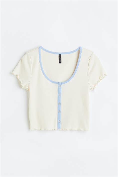Button-front cropped top - Cream - Ladies | H&M IN