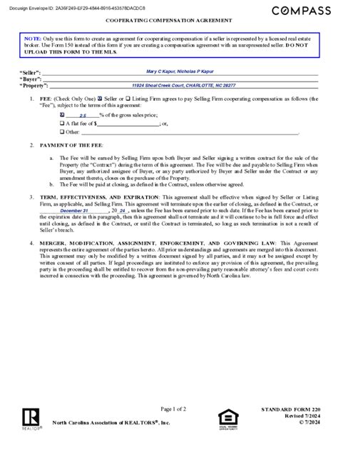 Fillable Online 220 - Confirmation of Compensation, Agency, and ...