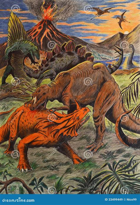 Dinosaurs fighting stock illustration. Illustration of jurassic - 33499449