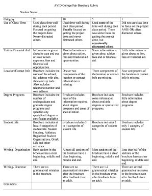 Fillable Online AVID College Fair Brochure Rubric Fax Email Print ...