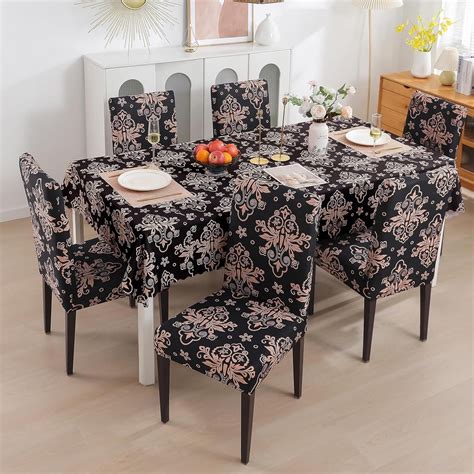 Premium Dining Table & Chair Cover Combo - Black Brocade - Trendize