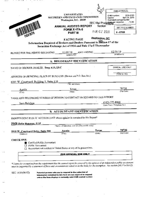 Fillable Online ANNUAL AUDITED FORM X-1 7A-5 PMB Helm Fax Email Print ...