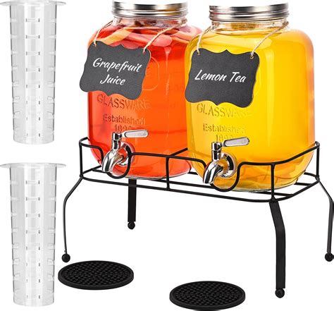 Amazon.com | 2 Gallon Glass Beverage Dispenser with Stand and Lid, 18/8 ...