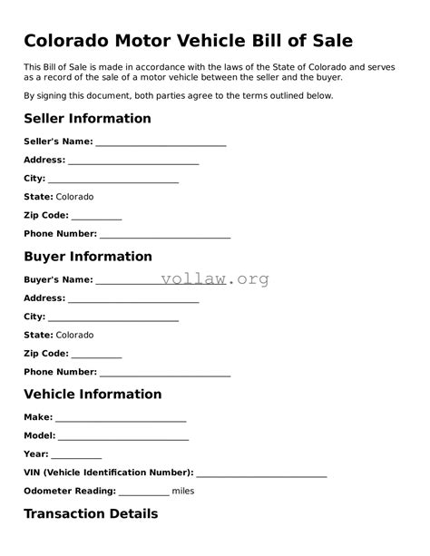 Create Your Colorado Motor Vehicle Bill of Sale With Our Free Form