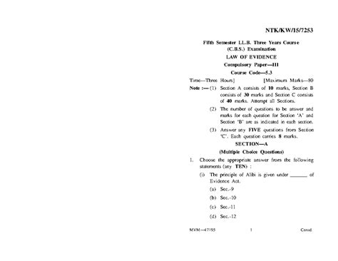 LAW OF EVIDENCE (Paper III) - LL.B. 5th Sem Exam Guidelines - Studocu