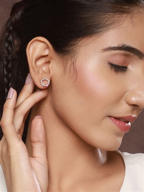 Priyaasi Round Triangle American Diamond Silver-Plated Stud Earrings S