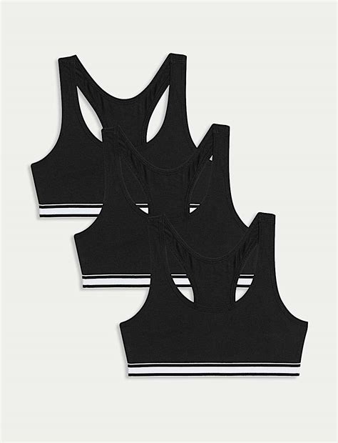 Buy 3pk Cotton with Stretch Racer Back Crop Tops (6-16 Yrs) at Marks ...