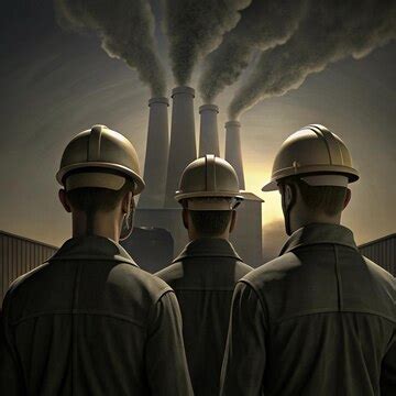 Four men in army uniforms stand in front of a factory | Premium AI ...