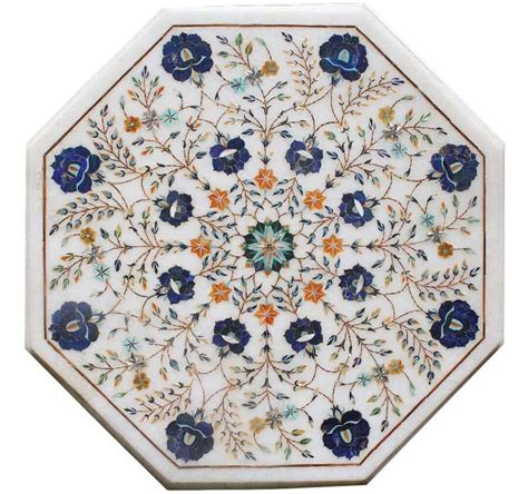 Buy Octagon White Marble Table Top Lapis Lazuli Inlay Crafts Fine Work ...