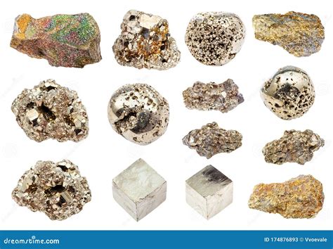 Set Of Pyrite Iron Pyrite, Fool`s Gold Crystals Stock Image - Image of ...