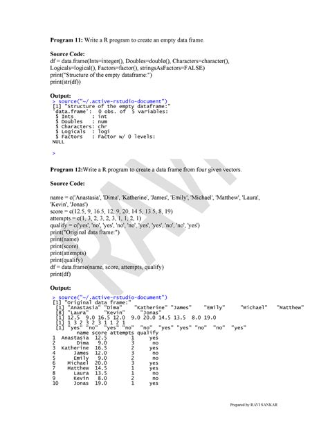 R Programming 11 to 15 - Prepared by RAVI SANKAR Program 11: Write a R ...
