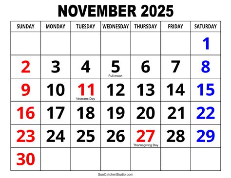 November Month Calendar 2025 With Holidays | Printable Calendar