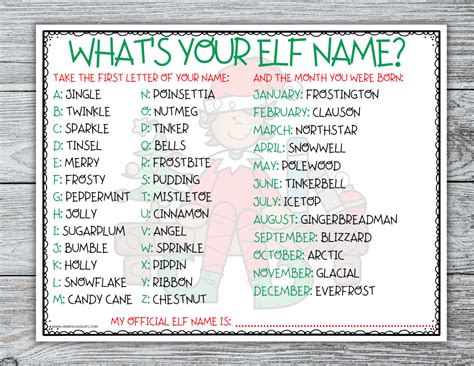 Free Christmas Elf Name Generator Printable