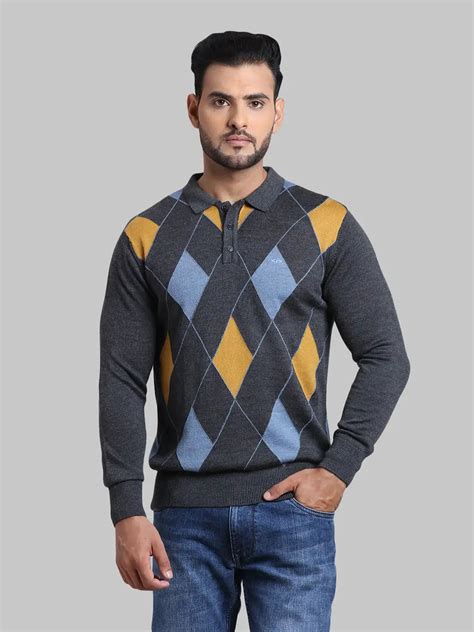 Men Grey Tailored Fit Jacquard Wool Blend Full Sleeve Sweaters – MyRaymond