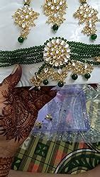 ZAVERI PEARLS Kundan & MultiStrand Green Beads Choker Necklace, Earring ...