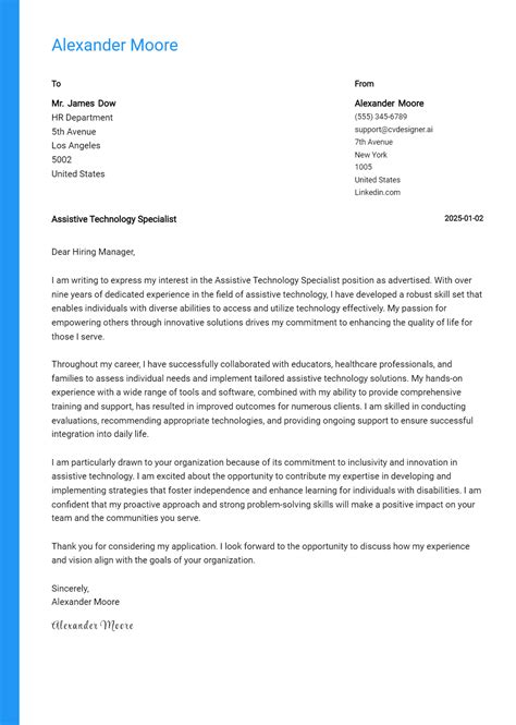 15 Assistive Technology Specialist Cover Letter Examples with Writing ...