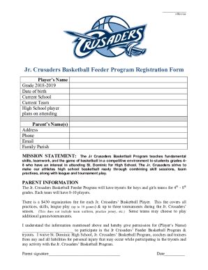 Fillable Online Jr. Crusaders Basketball Feeder Program Registration ...
