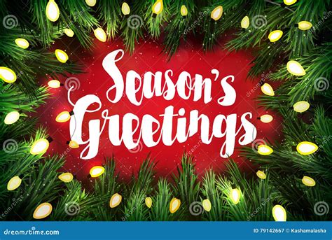 Seasons Greetings Christmas Greeting Card with Pine Wreath Stock ...