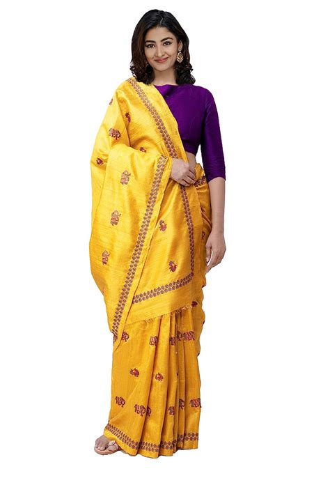 Buy UNNATI SILKS Women Pure Handloom Tussar Ghicha Silk Saree with ...