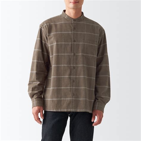Men's Organic Cotton Flannel Stand Collar Long Sleeves Shirt | 無印良品 MUJI