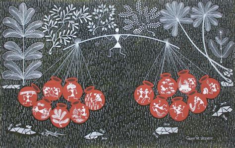 "Balance 3": Light Brown Warli Traditional_Art by Kiran Gorwala ...