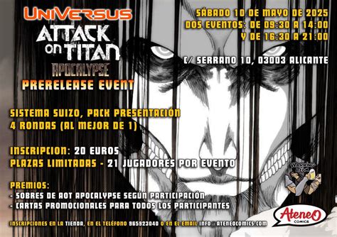 Prerelease Attack on Titan Apocalypse - Universus CCG, Ateneo Cómics ...