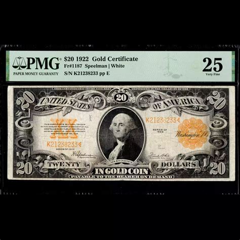 $20 1922 Gold Gold Certificates 1187 - Executive Currency