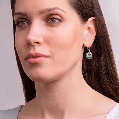 Dynasty Jade 18k Gold over Sterling Silver Nephrite Jade Square Drop ...