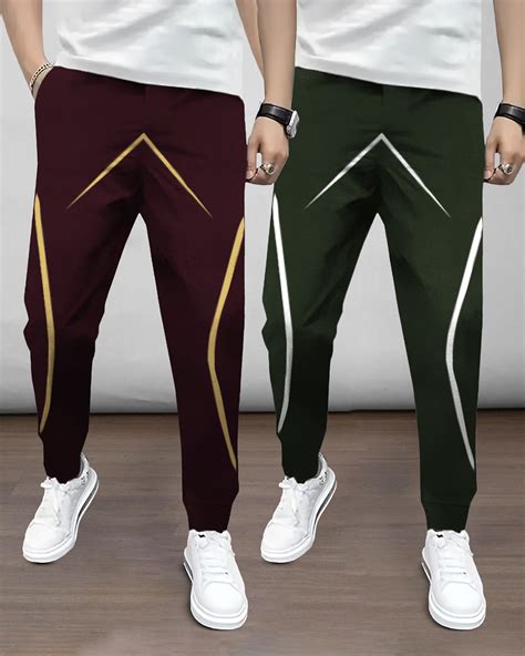 (Pack Of 2) Mens Printed Maroon & Olive Trackpants – TRIPR