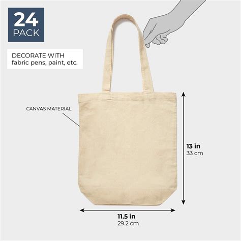 Set Of 24 Bulk Blank Cotton Canvas Tote Bags for Diy Crafts, 13 X 11.5 ...