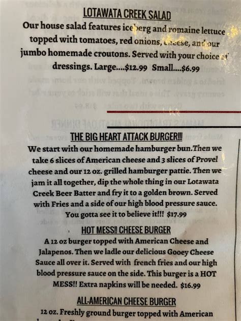 Menu at Lotawata Creek restaurant, Fairview Heights