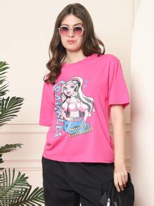 Fabflee Printed Women Round Neck Pink T-Shirt - Buy Fabflee Printed ...