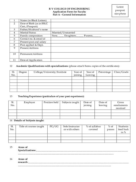 Fillable Online rvce edu Application Form for Faculty Part A Fax Email ...