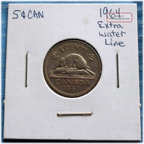 Rare 1964 Extra Water Line Key Date Canada Nickel Canadian 5 Cents ...